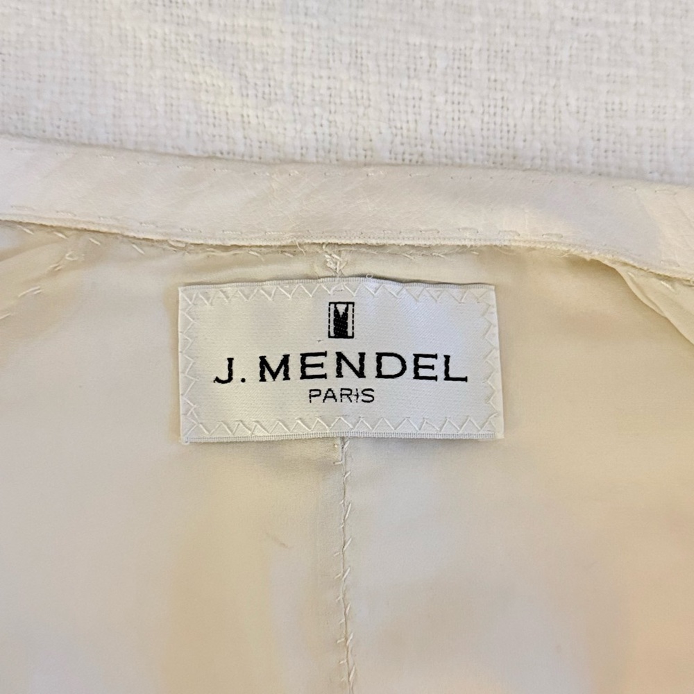 Vintage J. Mendel Cream White Tailored Leather Lace Crop Mandarin Collar Jacket - Picture 7 of 7
